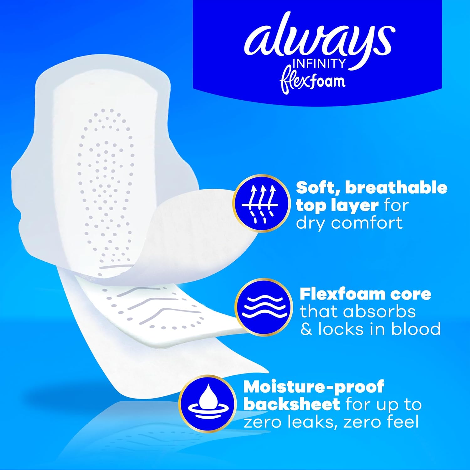Always Infinity Feminine Pads for Women, Size 3, Extra Heavy Flow, with Wings, Unscented, 28 CT image 2