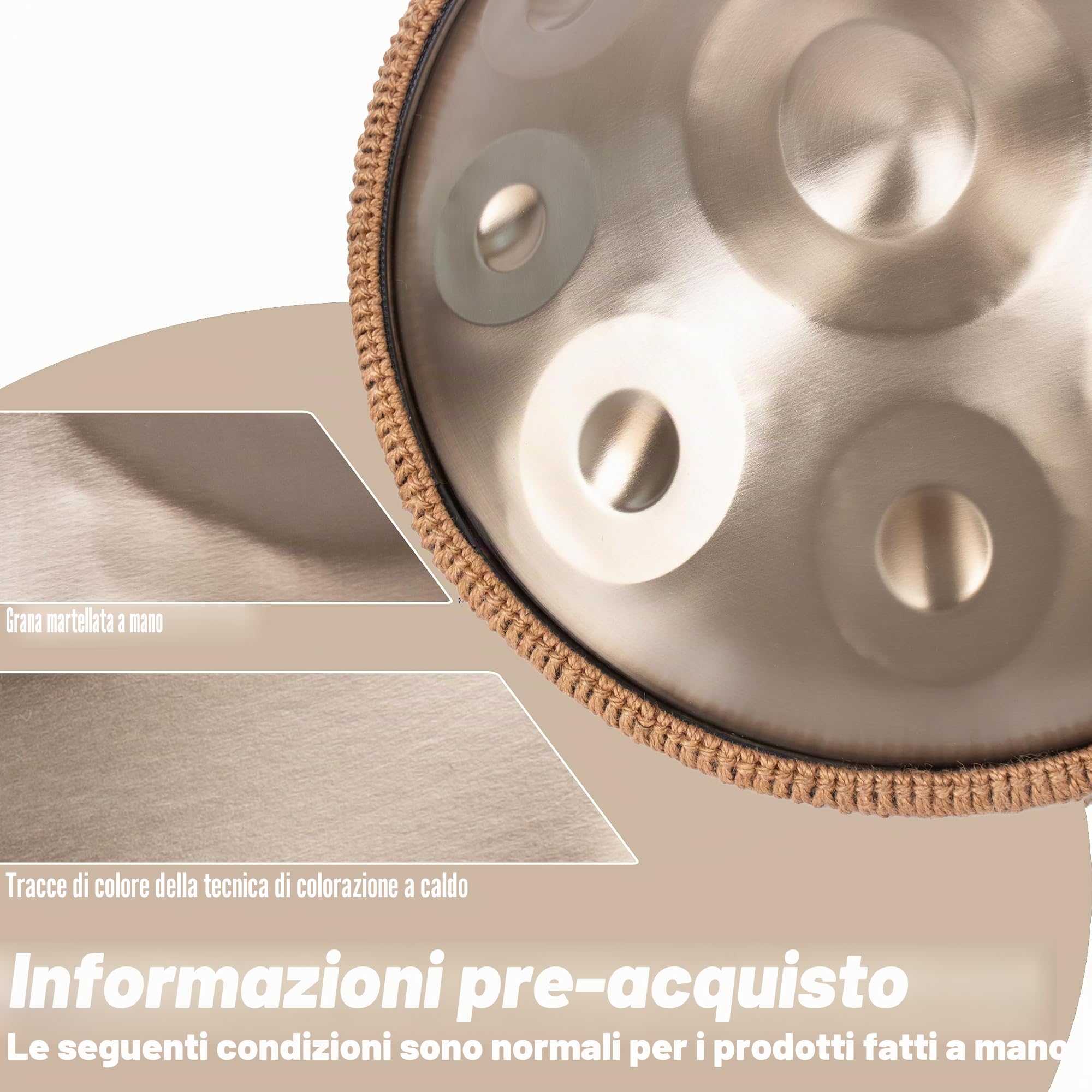 Handpan, Steel Drum, Hand Pan, Tamburo in Acciaio, Oro Metallicoento | 18 Pollici 46cm 9 Note G Minore Principiante Handpan Drum per Meditazione e Yoga, Tamburo a Mano con Borsa e Supporto