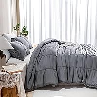 Vista 5 de Andency Edredón gris oscuro tamaño King (104 x 90 pulgadas), 3 piezas de microfibra suave y ligera de sirsaca gris con 2 fundas de almohada, juego