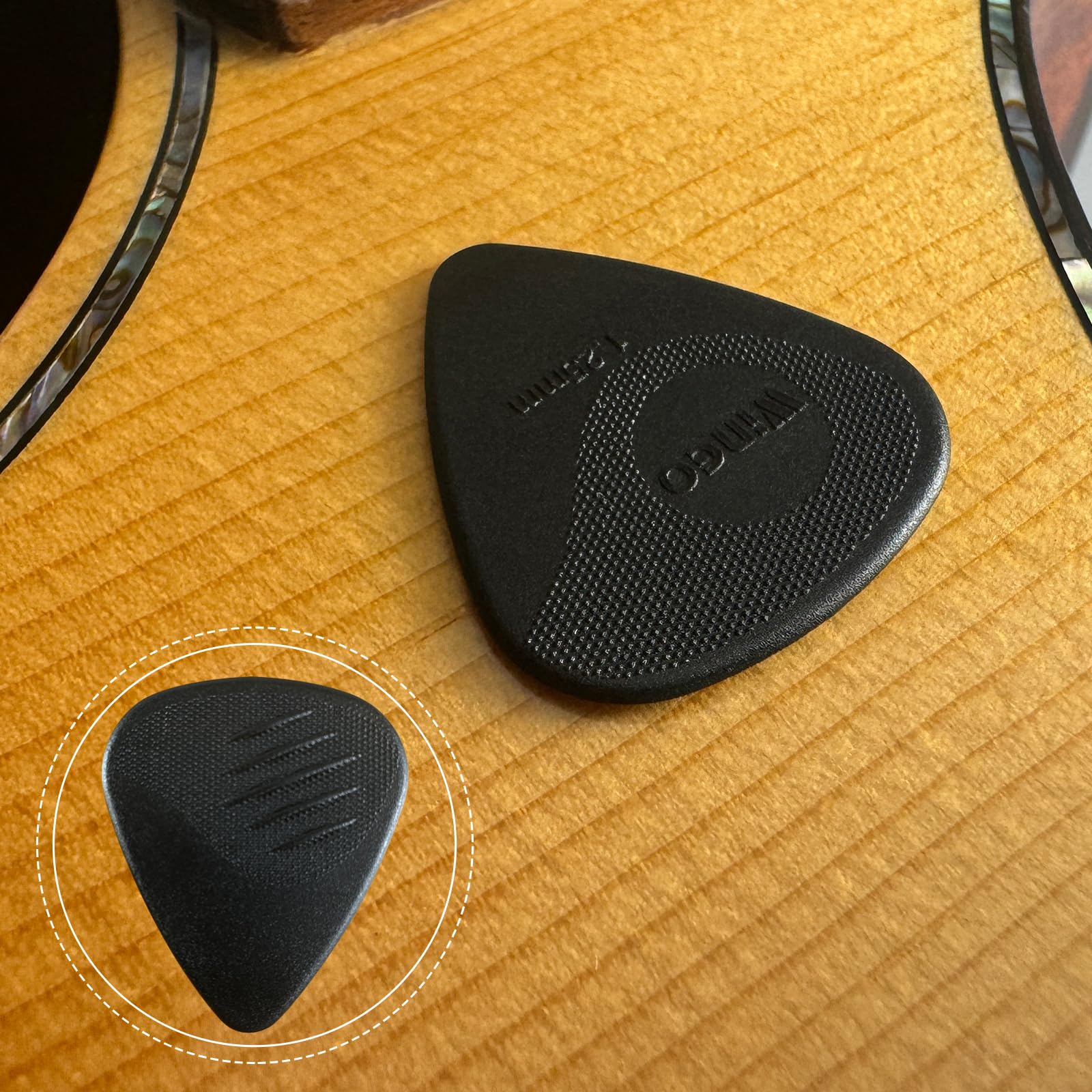 WINGO Gitaarplectrums 10 Pack, antislip plectrums met grip gestempeld voor akoestische elektrische gitaar bas-Inclusief Medium, zwaar, extra zwaar