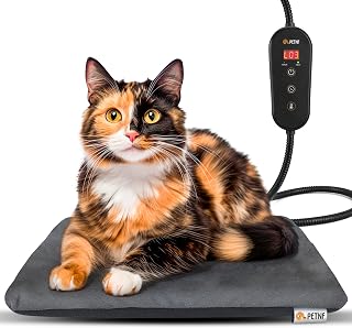 Outdoor Pet Heating Pad for Dogs Cats, Upgraded Safe Electric Cat Heating Pad with Timer, 6 Levels Adjustable Temp Dog Heated Pad Mat with Chew Resistant Steel Cord, Waterproof Heated Cat Dog Bed Mat