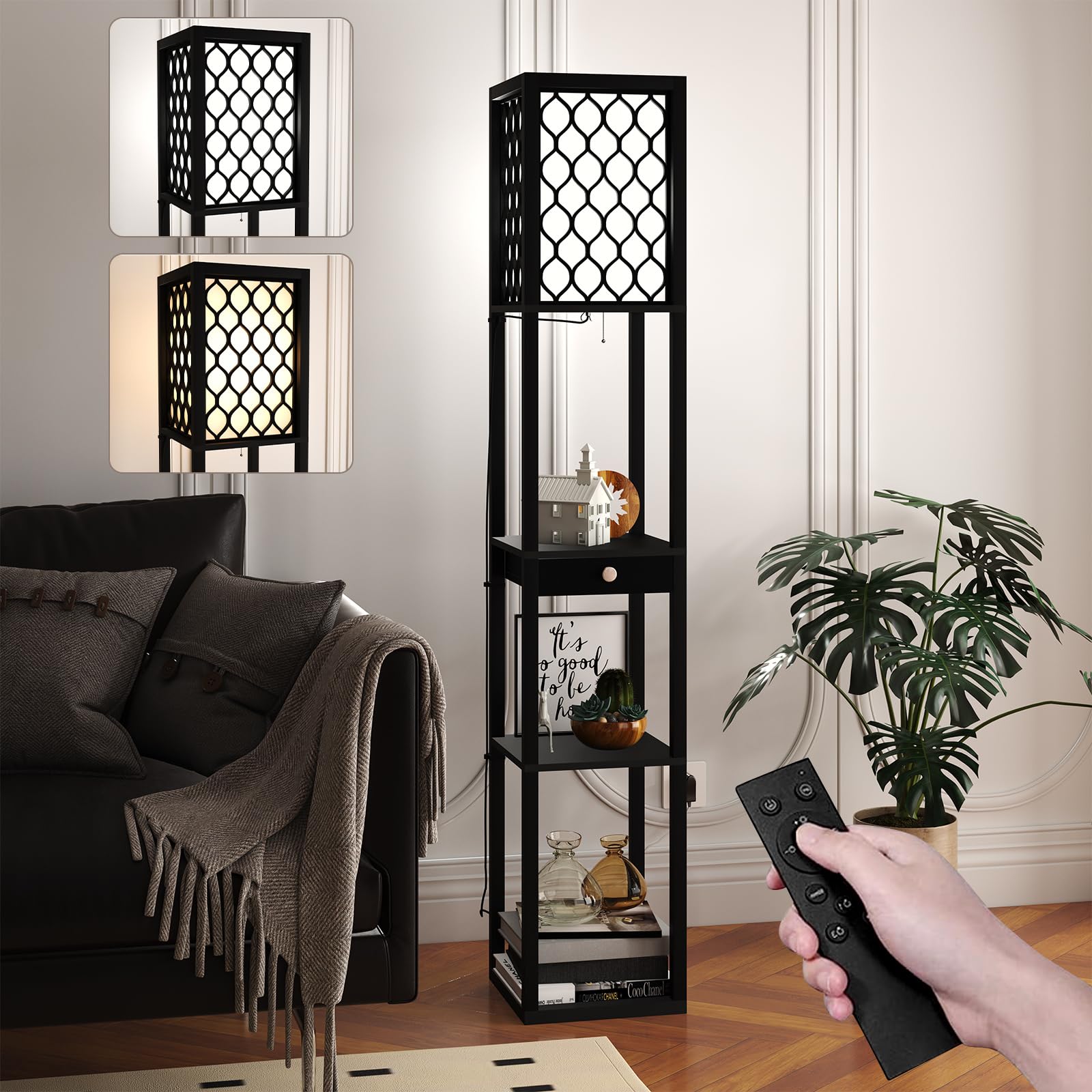 cointwo Modern Floor Lamp with Shelves & Remote Control | Stylish Tall Standing Light for Bedroom, Living Room, Office | Durable & Stable Design | 160cm, with Bulb Included