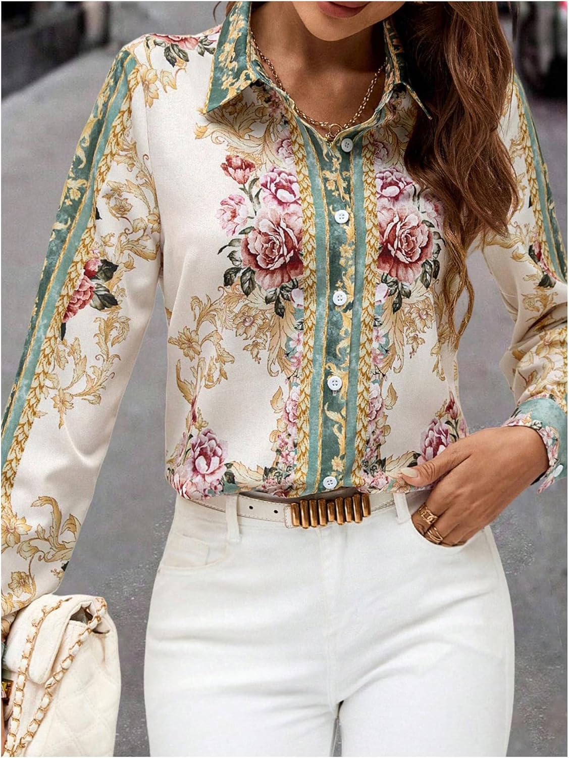 SHENHE Women's Floral Button Down Shirt Long Sleeve Dressy Casual Blouse Business Work Top - Image 3