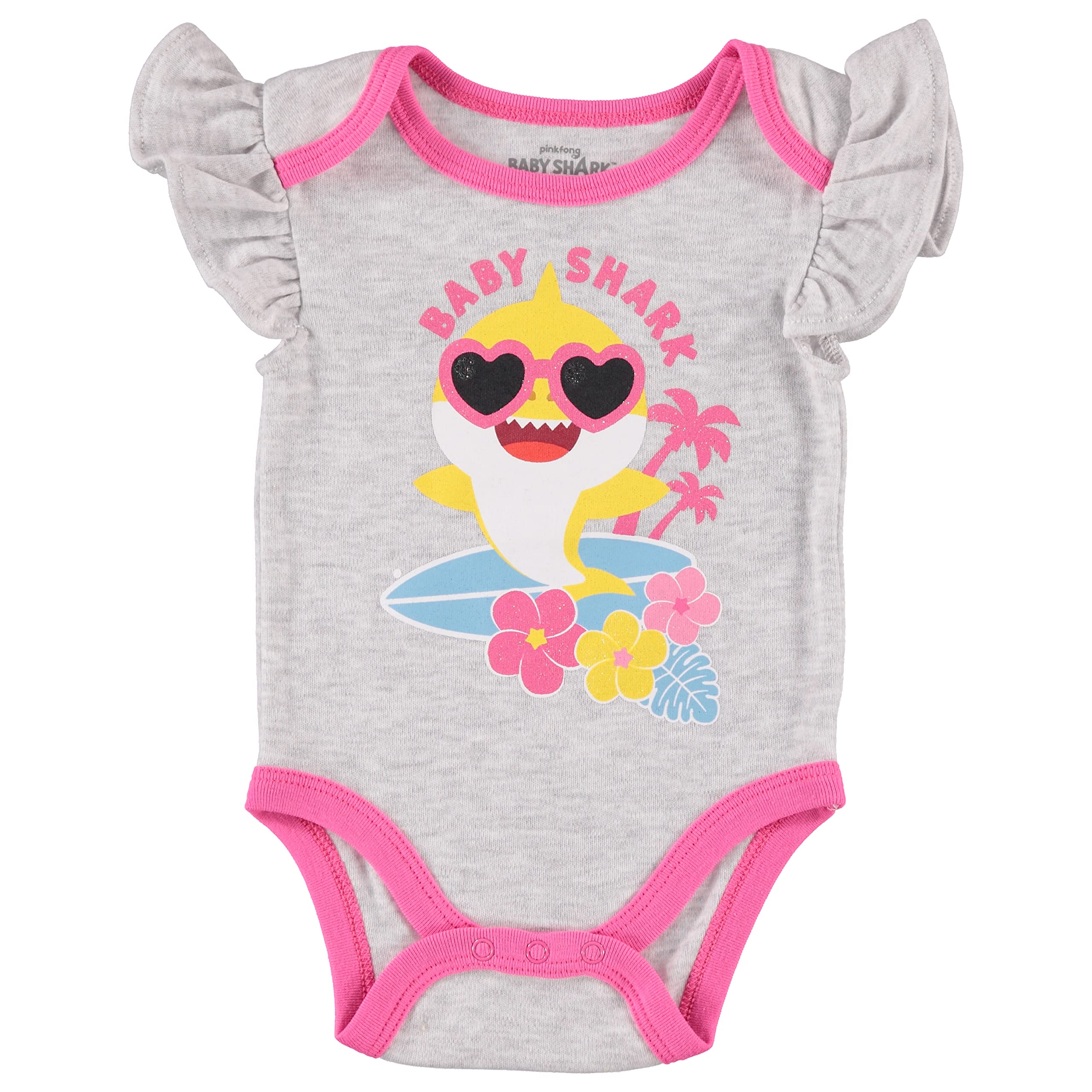 Baby Shark Infant Baby Girls' Bodysuit Baby Girl 3 Pack Gift Set (Blue/Grey/Pink, 6-9 Months)