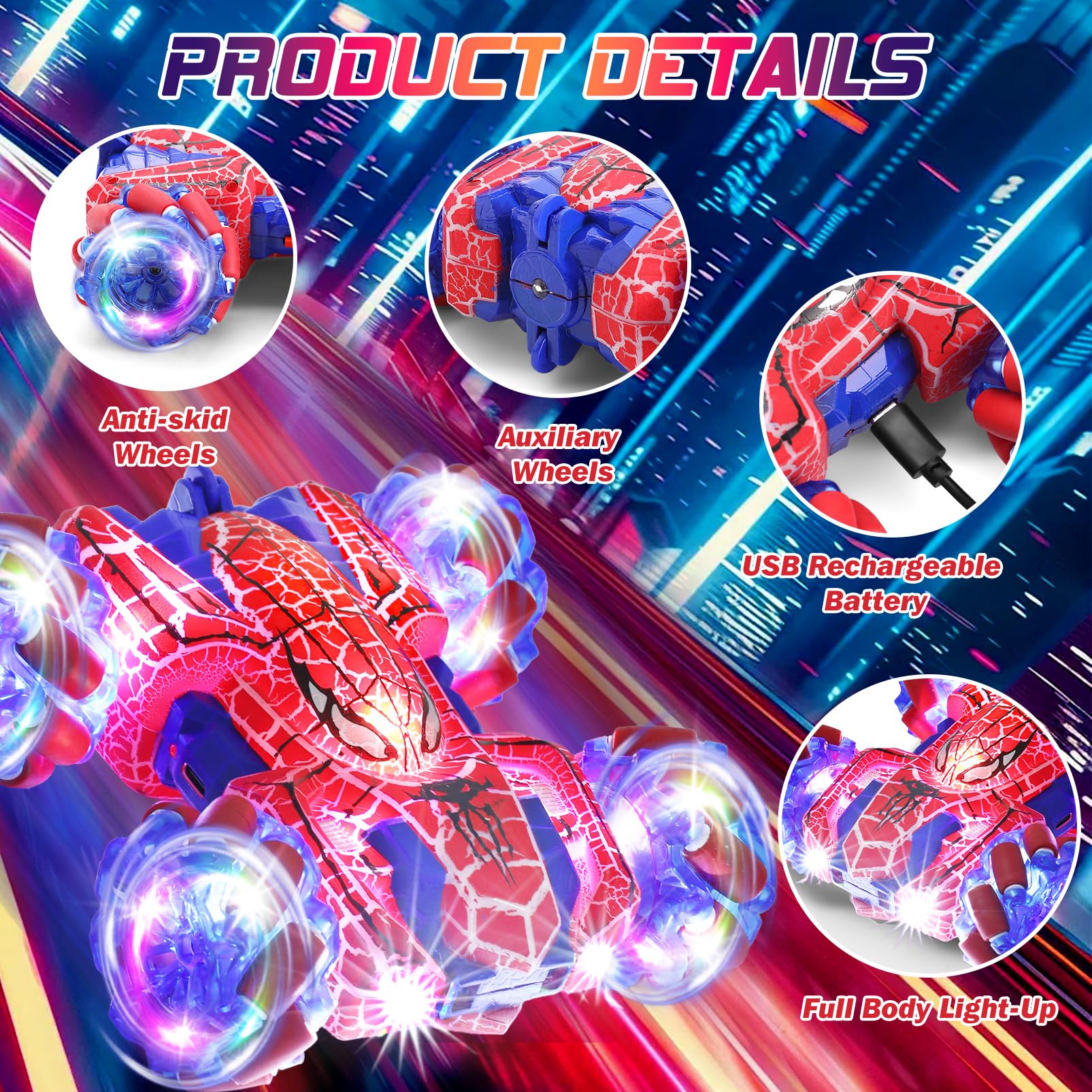 TUKIIE Spider Remote Control Cars for 3-10 Year Old Boys Girls, 2.4Ghz RC Car with Gesture Sensing and LED Lights - Image 2
