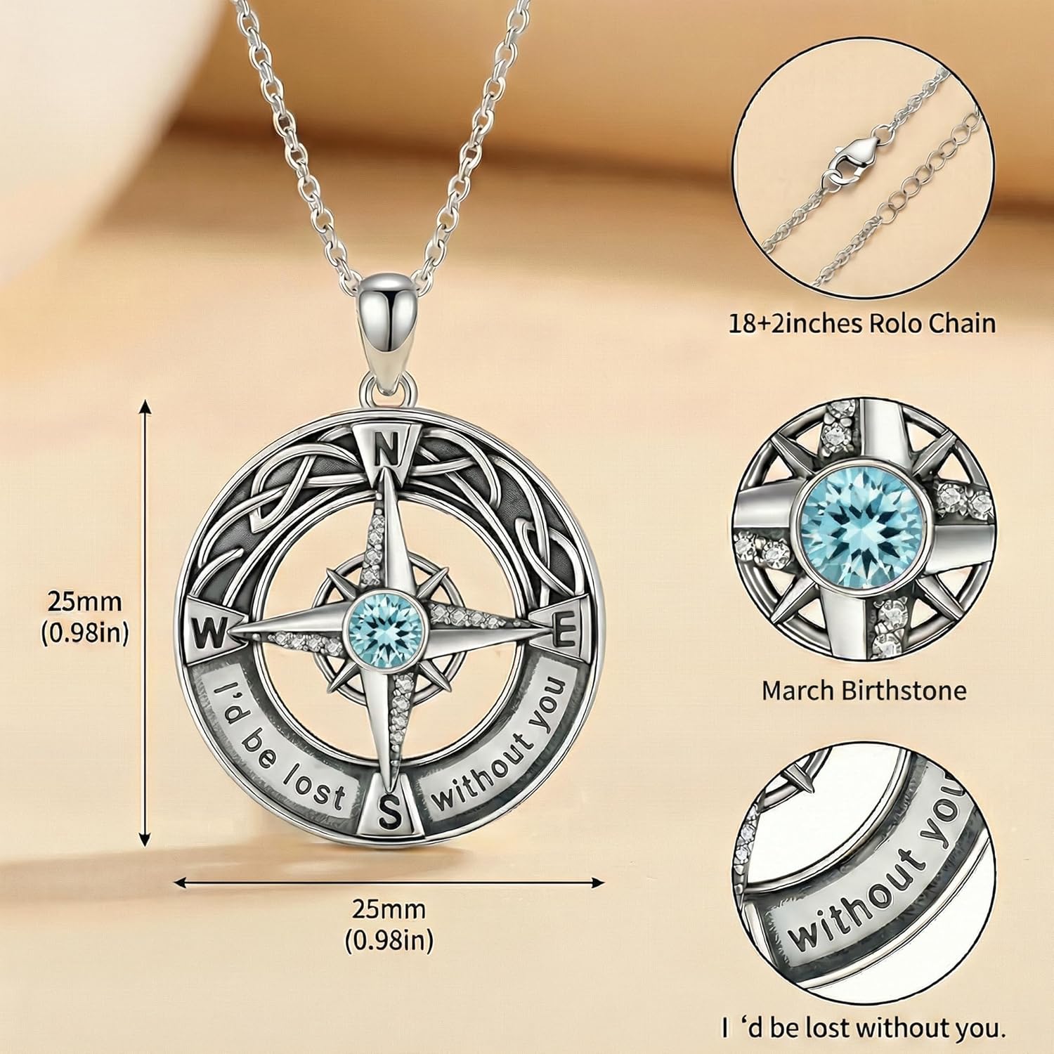 Celtic Knot Compass Necklace for Women, Birthstone Graduation Jewelry Gift for Friend Classmate Graduate Keepsake, Nautical Jewelry for Her