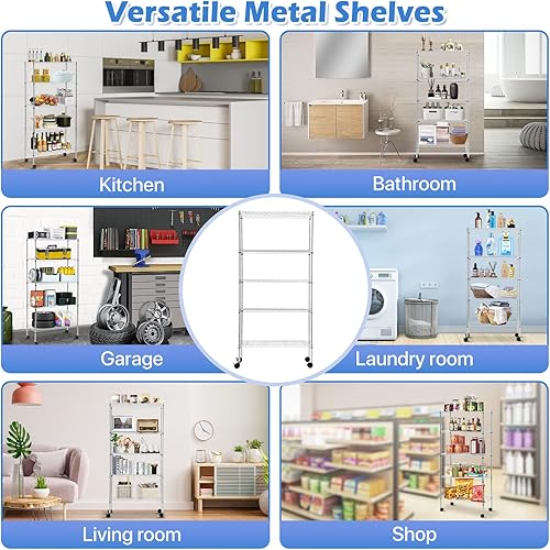 Miniatura 7 de Dkelincs Estantería de alambre de 30 pulgadas de largo x 14 pulgadas de ancho x 60 pulgadas de alto, estantes de almacenamiento de metal NSF de 5