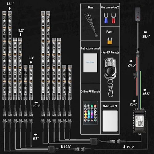 Miniatura 9 de Kit de luces LED Magic-RGB de 8 piezas para motocicleta con luz de freno, kit de luces LED de persecución con control remoto APPIRRF, luz de neón