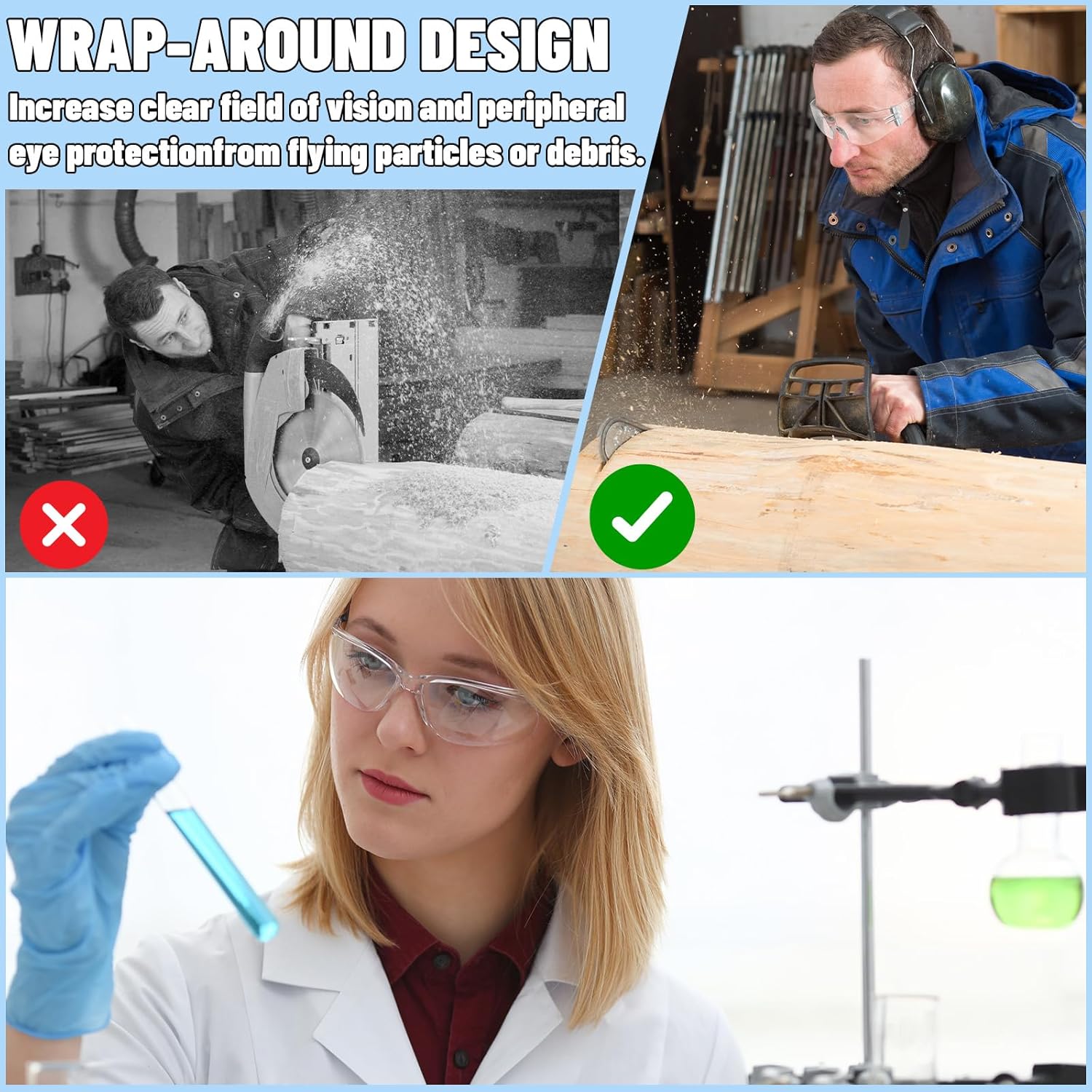 110 PCS Clear Safety Glasses Bulk for Men Women ANSI Z87.1 + 150 PCS 5 Inch Sanding Discs 8-Hole Round Hook and Loop Sanding Pads 10 Grades Include 60 120 240 400 600 800 1000 1200 1500 2000 Grit