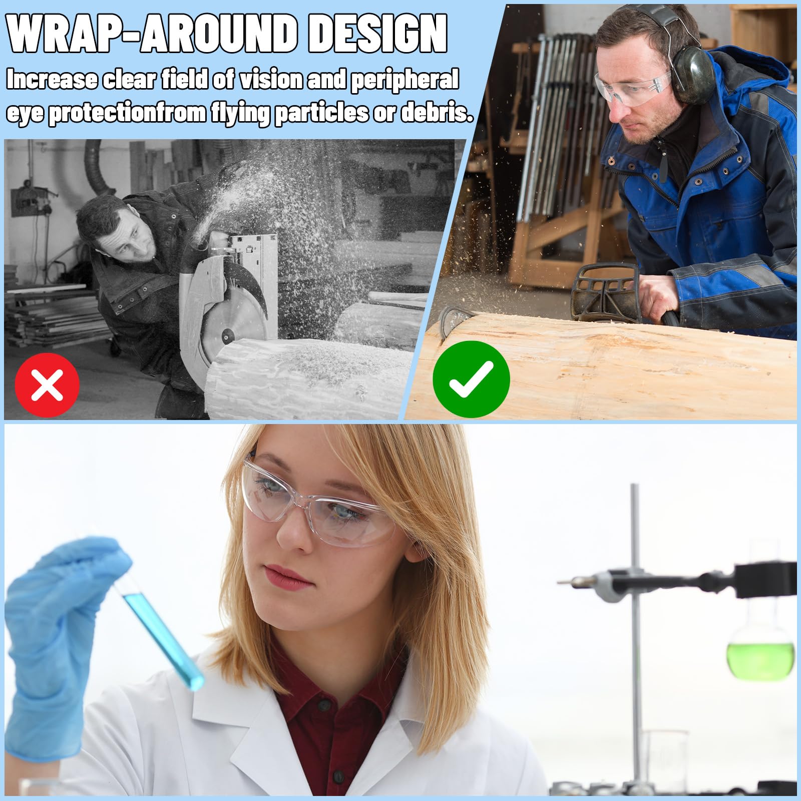 Gafas de seguridad transparentes a granel para hombres y mujeres, gafas de seguridad resistentes a arañazos e impactos, gafas de seguridad de policarbonato
