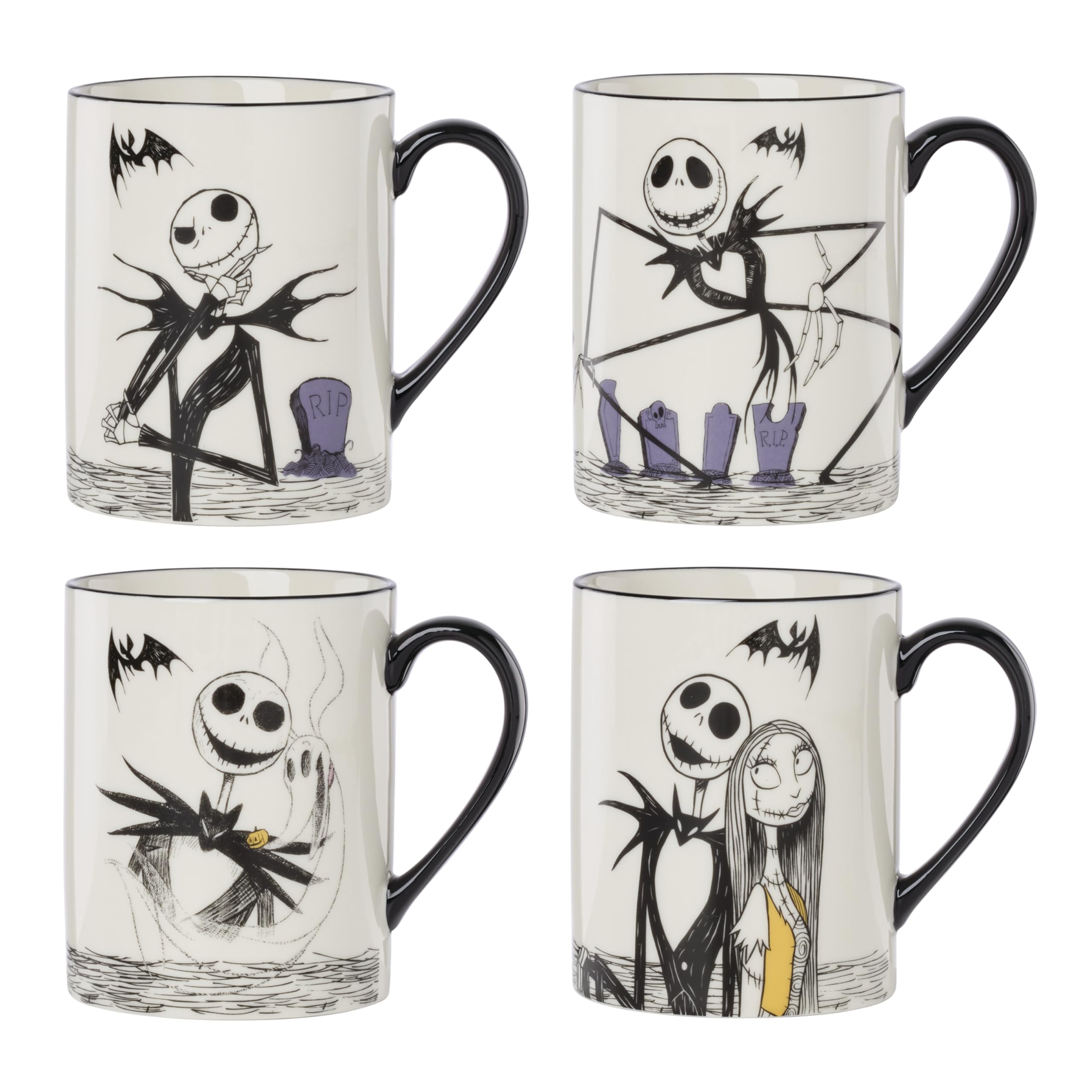 Lenox Nightmare Before Christmas Holiday Decorations Coffee Mugs 16 oz Set of 4 Porcelain Drinkware Jack Skellington Microwave