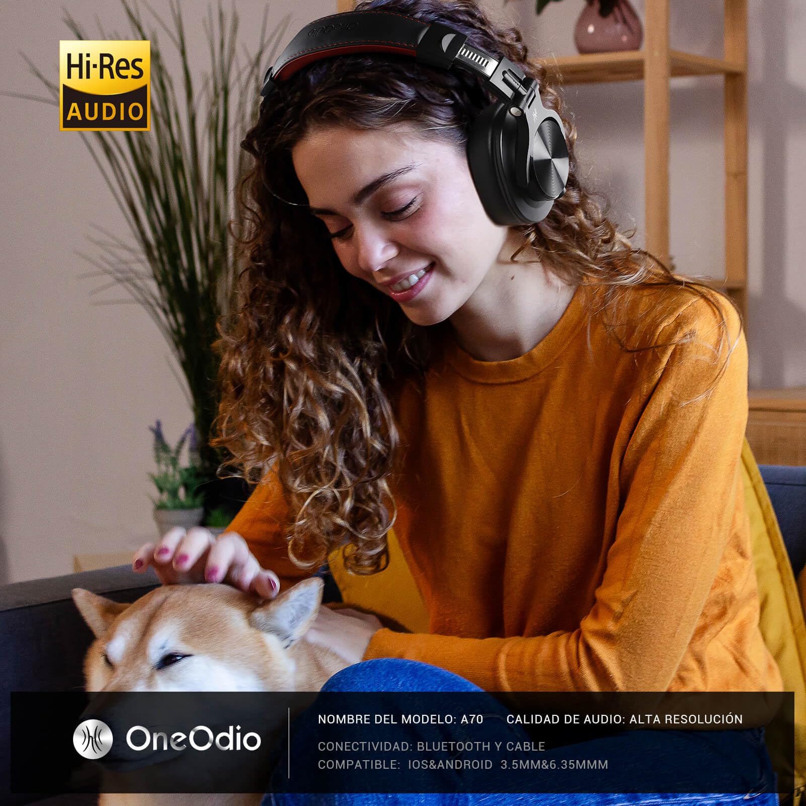 OneOdio A70 Auricurales Bluetooth Inalambricos 72H, Auriculares Diadema Cerrados con Puerto Compartido, Auriculares Cable de 3.5mm para DJ Piano Guitarra Grabación y Monitoreo AMP, Rojo