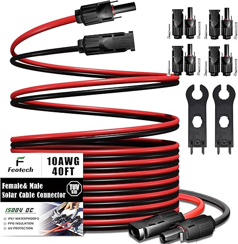 Miniatura 17 de Cable de extensión solar de doble cable de 20 pies – Conector de panel solar de 10 AWG (6 mm²), con 4 pares, conectores solares IP67 macho/hembra