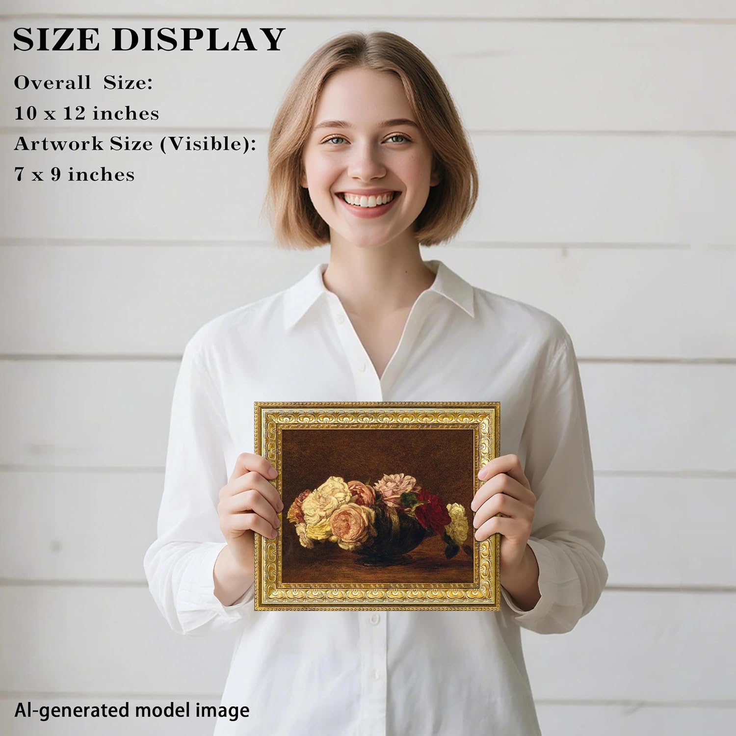VIOLABBEY Gold Framed Vintage Rose Wall Art, Moody Floral, 8 x 10 inch