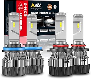 Alla Lighting S-HCR H11 and 9005 LED Headlights Bulbs HB3 H9 Combo High Beam, Low Beam, 6000K Xenon White, Extreme Super Bright for Cars, Trucks (4 Packs, 2 Sets)