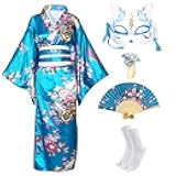 Kimonos for Women Japanese Dress Yukata Geisha Costume Fancy Robe Anime Cosplay Maid Outfit Mask Hand Fan Socks Set