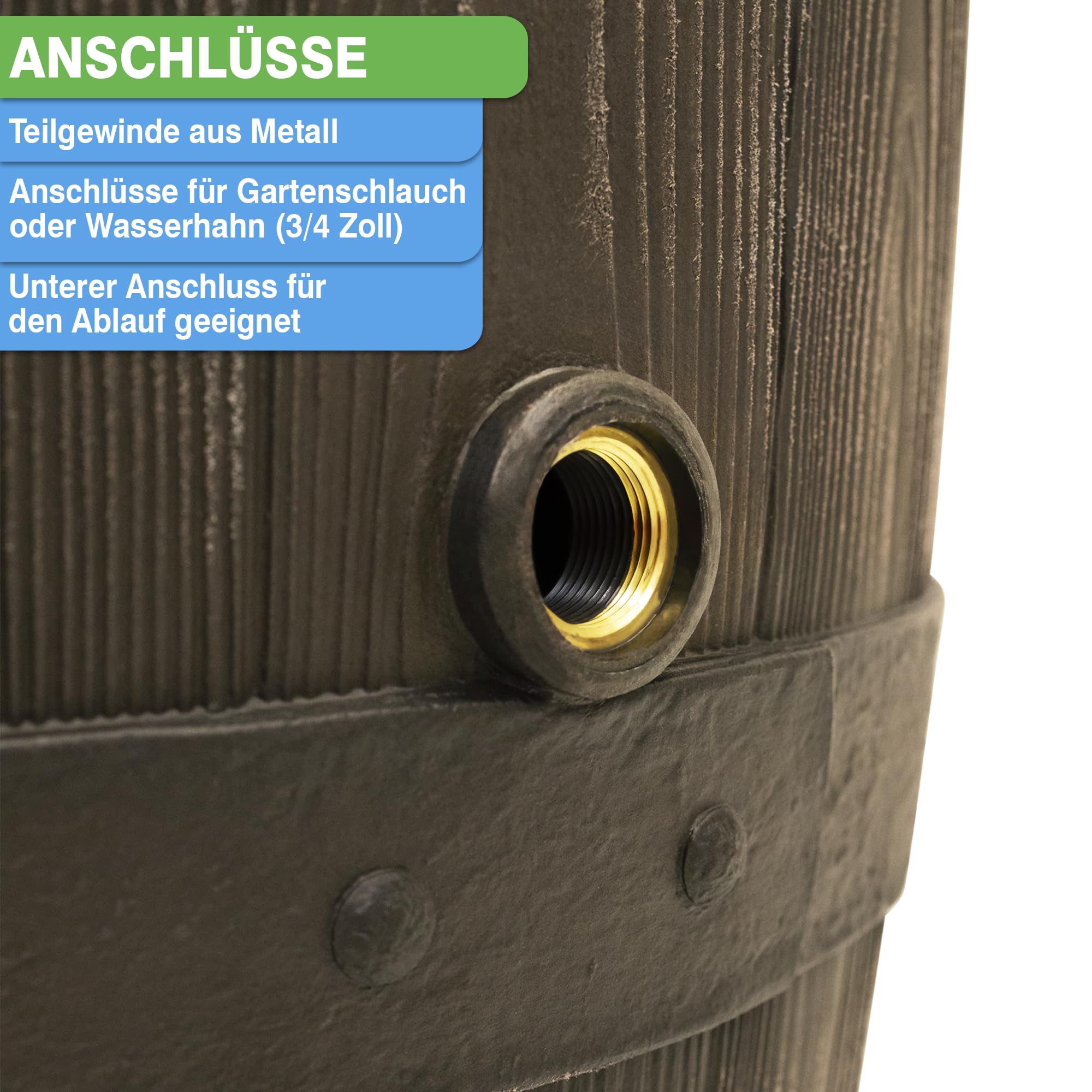 YourCasa Regentonne 250 Liter [Timber] mit Metallgewinde und Deckel - Regenfass Frostsicher aus Kunststoff in Holzoptik - Regenwassertonne - Regenwassertank Garten - Holz Weinfass Wasserfass Holzfass