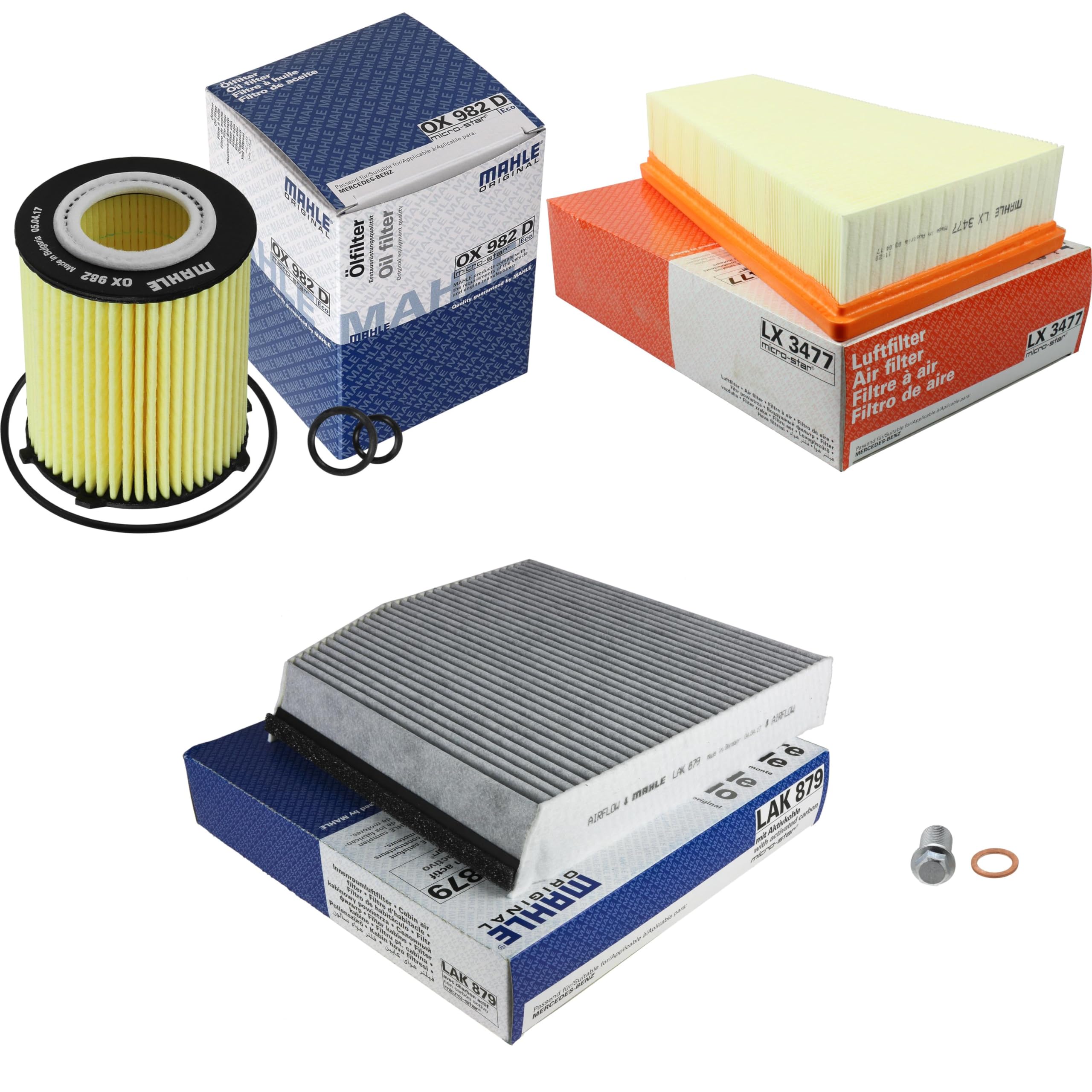 Paquete de inspección Kit de mantenimiento con filtro de aceite OX 982D, filtro de aire LX 3477, filtro de habitáculo (carbón activado) LAK 879, tornillo de cierre