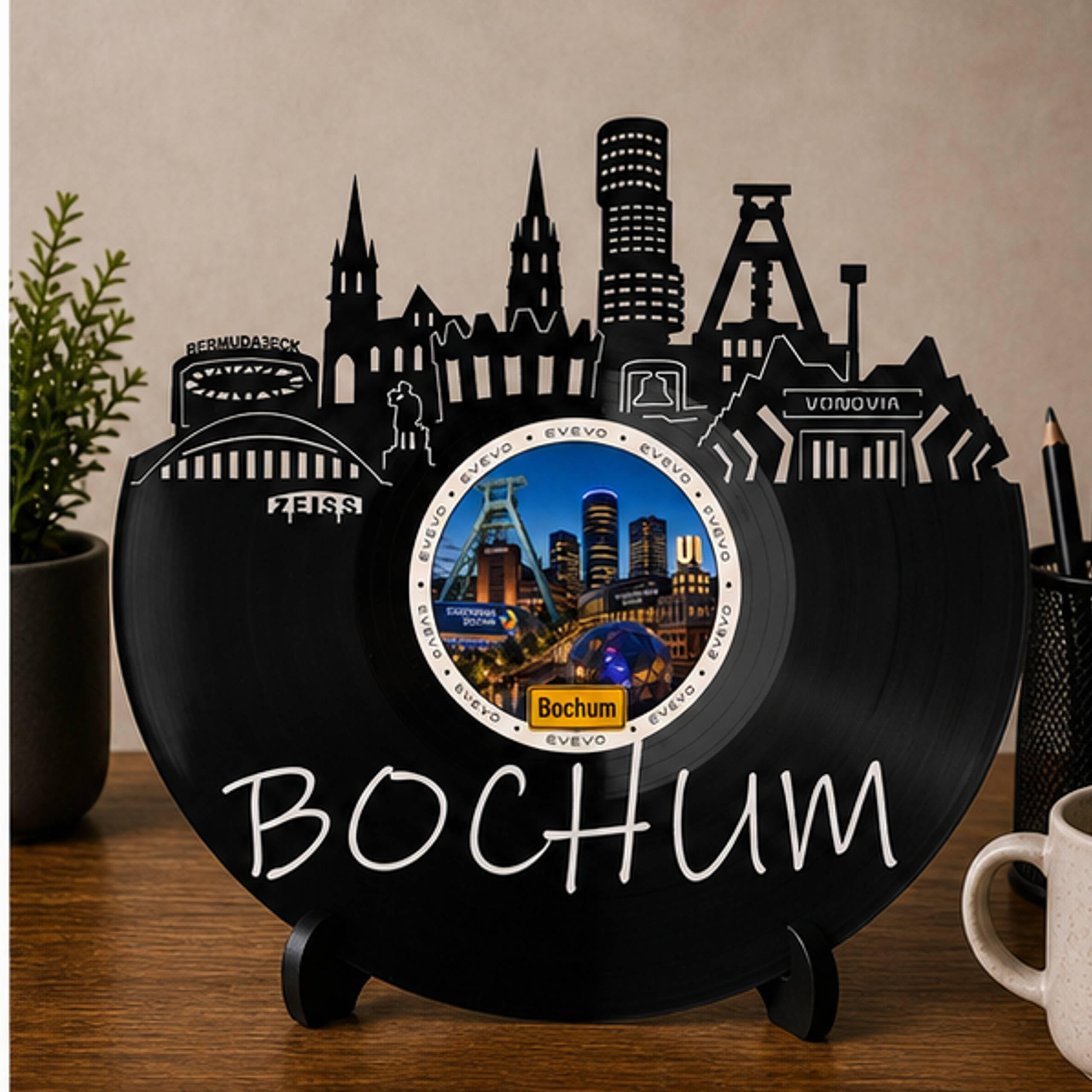 EVEVO Bochum D0065 - Decorazione da parete in vinile, motivo skyline di Ruhrpot, idea regalo per gli appassionati di Bochum, museo minerario