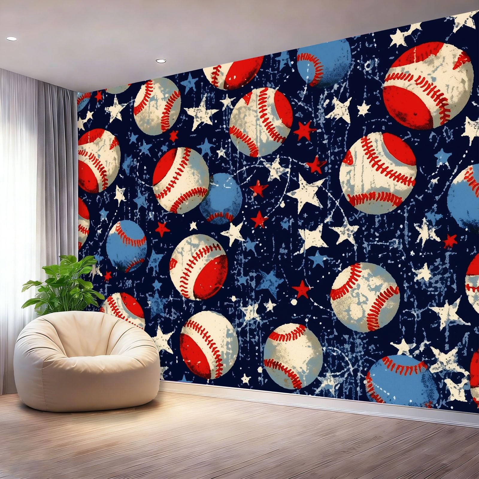 Fototapeta retro sport baseball gwiazdy fototapeta sztuka kalkomania niebieska czerwona tapeta plakat obraz do dekoracji wnętrz salon sypialnia kuchnia pokrycie ścian, 350 x 256 cm
