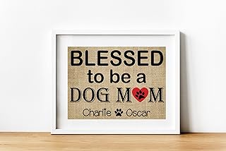 Dog Mom Personalized Burlap print, gift from Dog to Mom, Christmas Gift for Pet Mom (Frame not included)