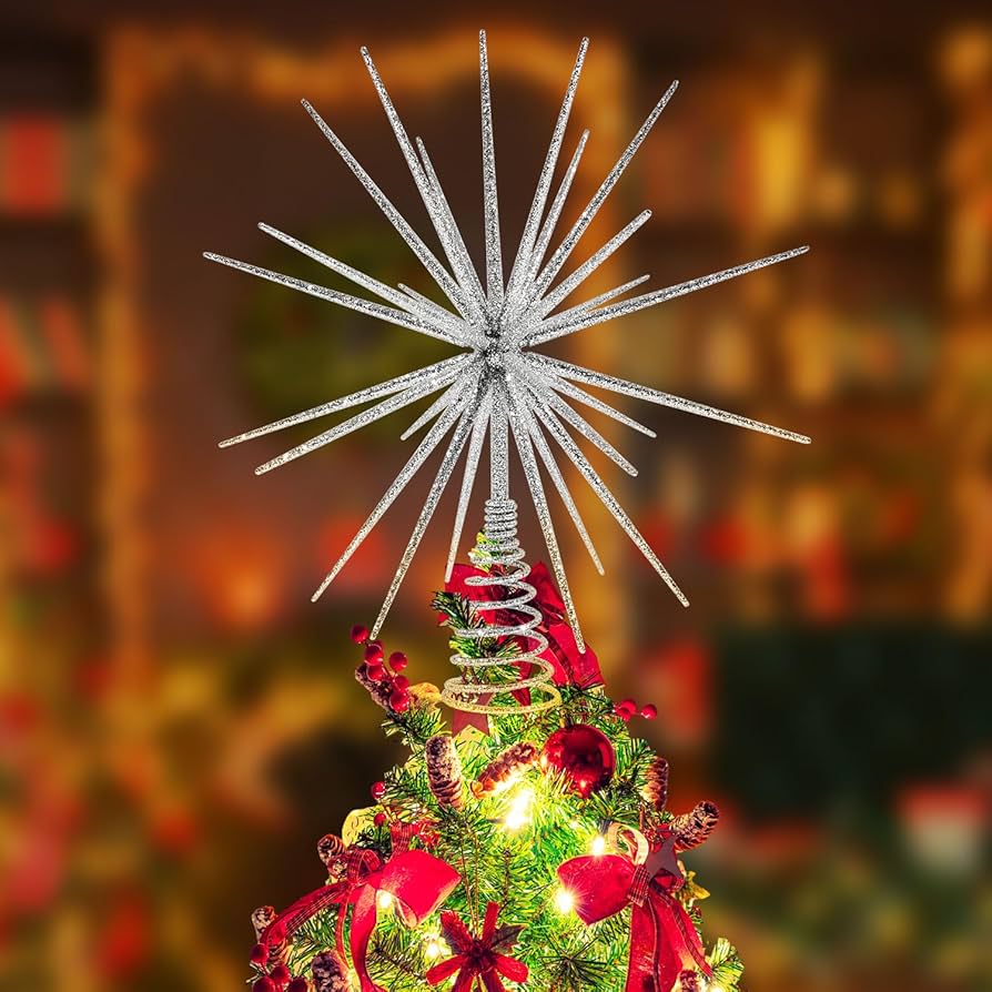 Large Silver Christmas Tree Topper Star