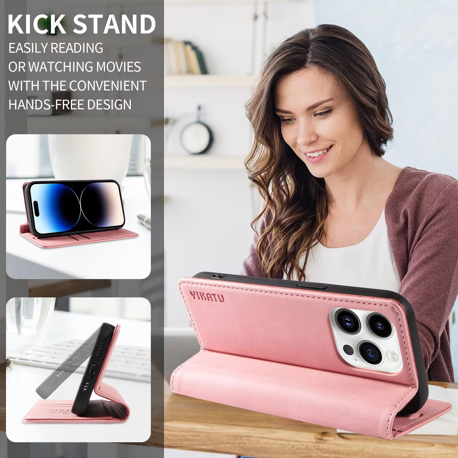 PONRFEKT Funda Billetera Para Realme C33 2022,Carcasa Cartera Flip Magnética De Cuero PU,con Tarjetero Y Función De Soporte Funda A Prueba De Golpes-Rosa