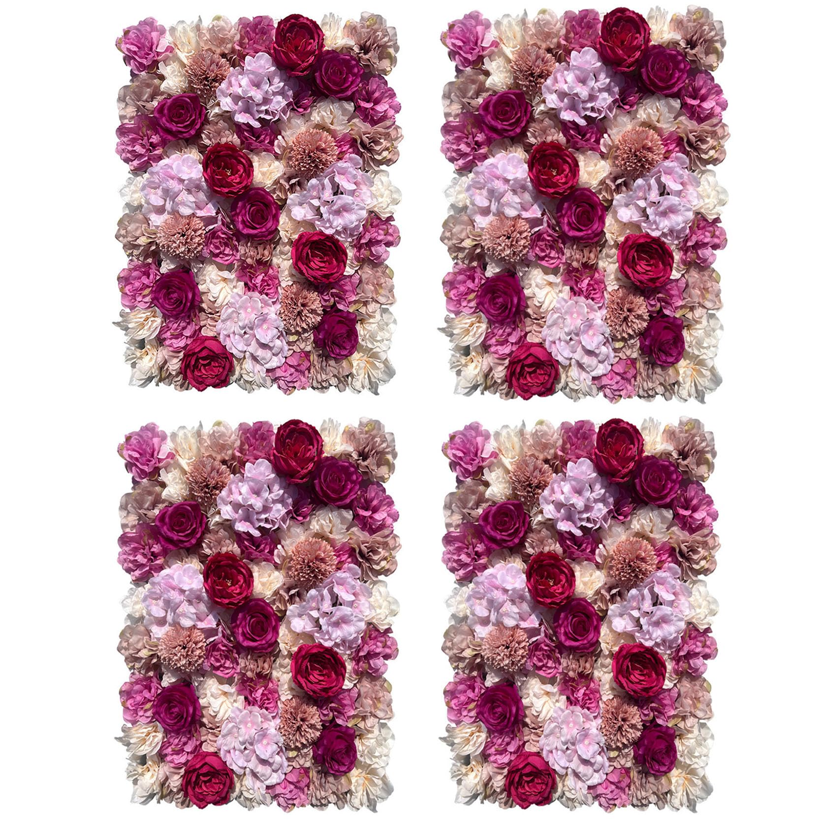 GOUZIBHD 3D Rose Wall Mat Artificial Flower Wall Panel,15.7 x 23.6 inch Fake Silk Flower Backdrop Decorative Faux Floral Panel for Photo Background Home Wedding Party(Size:4PCS)