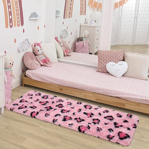 Miniatura 5 de BENRON Alfombras de pasillo rosas para dormitorio de niñas, estampado de leopardo, 2 x 6 pies para decoración de habitación de niños, guardería,