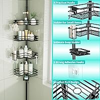 Vista 2 de HapiRm Corner Shower Caddy Organizer - Shower Organizer Corner with Soap Holder, Toothbrush Holder and 4 Hooks, Rustproof Bathroom Shelf Tension