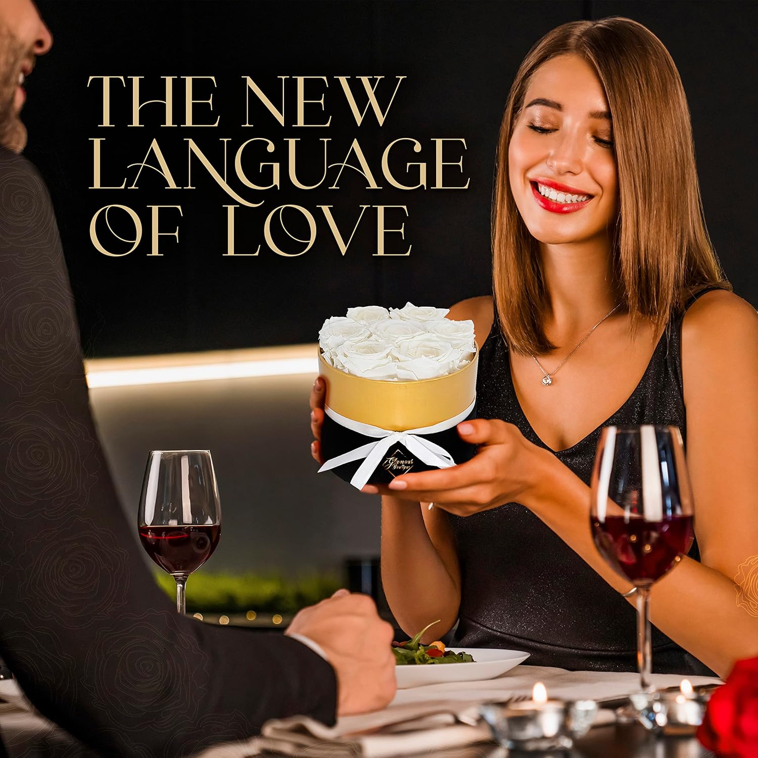 GLAMOUR BOUTIQUE Eternal Preserved Roses in a Box, Flowers Forever, Rose Forever in a Box for Wife or Her, Lasting Real Flower Gift, Elegant Luxury Floral Home Decor, 7 Roses, White (Color-Treated) - Image 3