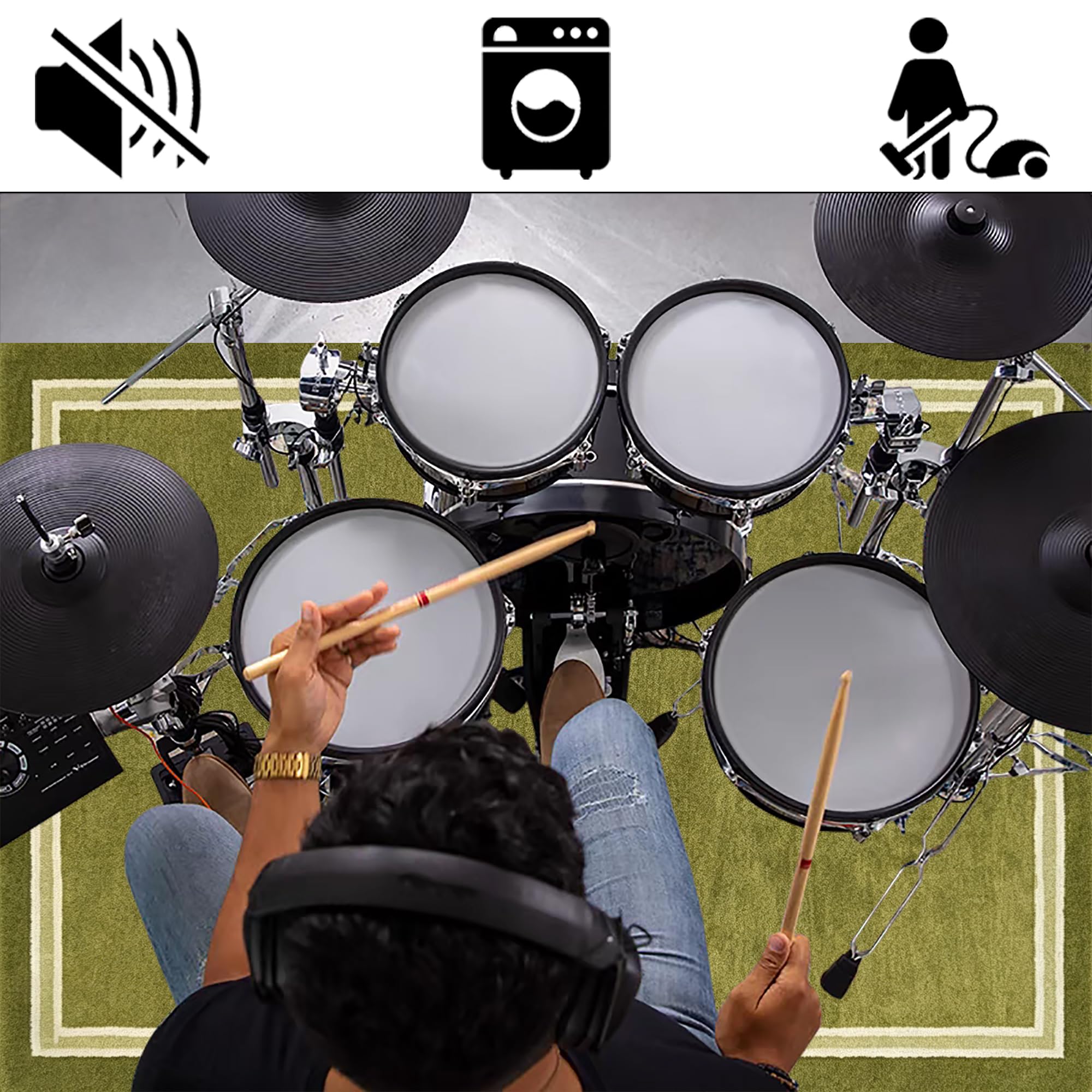 Tappetino per Batteria Antiscivolo Tappeto a Tamburo 300 x 200 cm | Insonorizzato, Tappeto per Percussioni, Tappeti per Batterie Elettroniche Rullante Acustica Snare Drum Grancassa Strumenti
