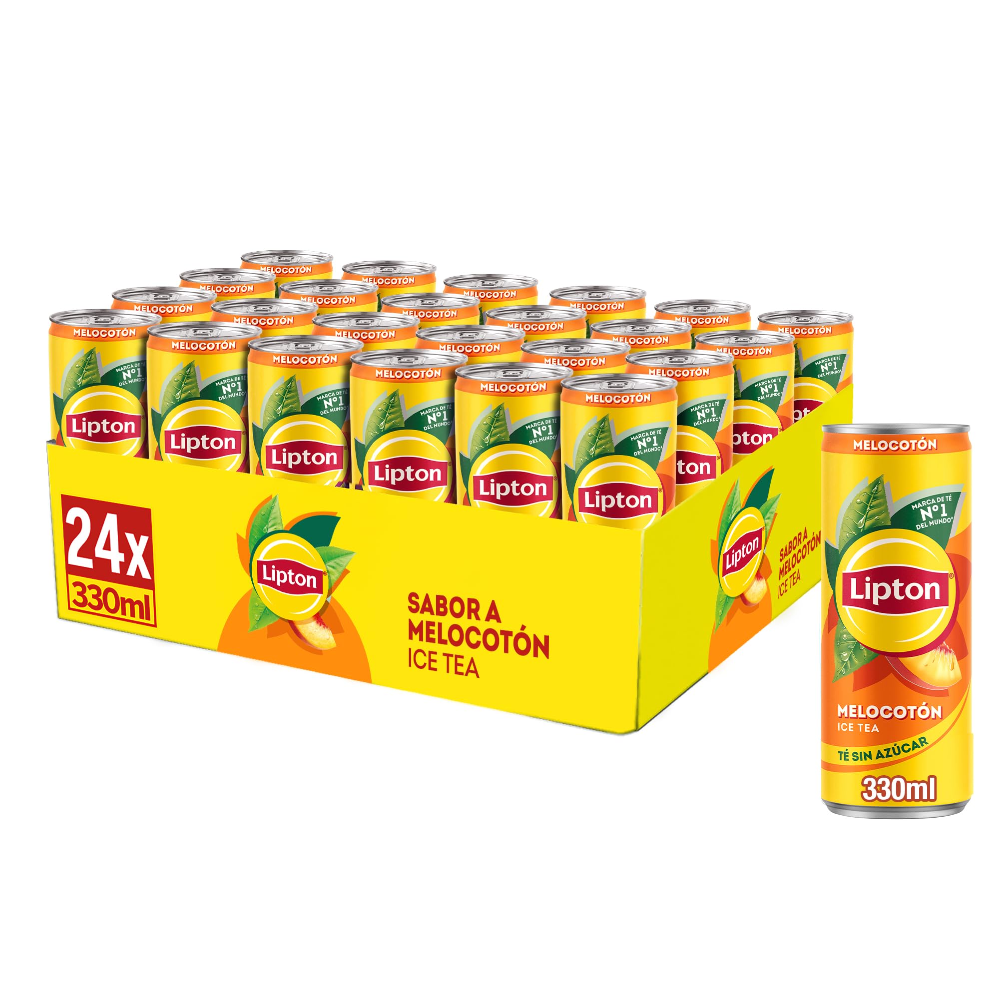 Lipton Té helado sabor melocotón cero azúcar bajo calorías pack 24 latas 330 ml