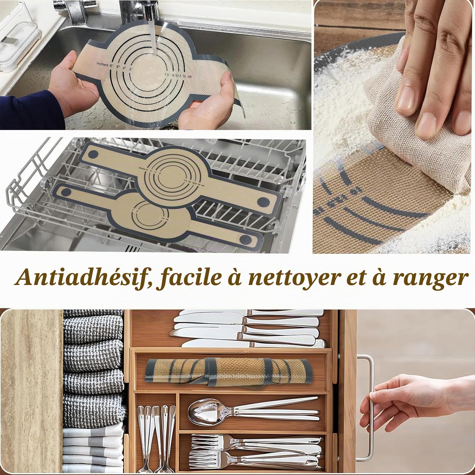 Banneton pour Pain-Silicone Banneton pour Pain au Lieu de Panier Osier,Corbeille Panier a Pain Sourdough Starter Kit avec Accessoire Patisserie,Paniere a Pain,Lame Boulanger et Fouet Danois