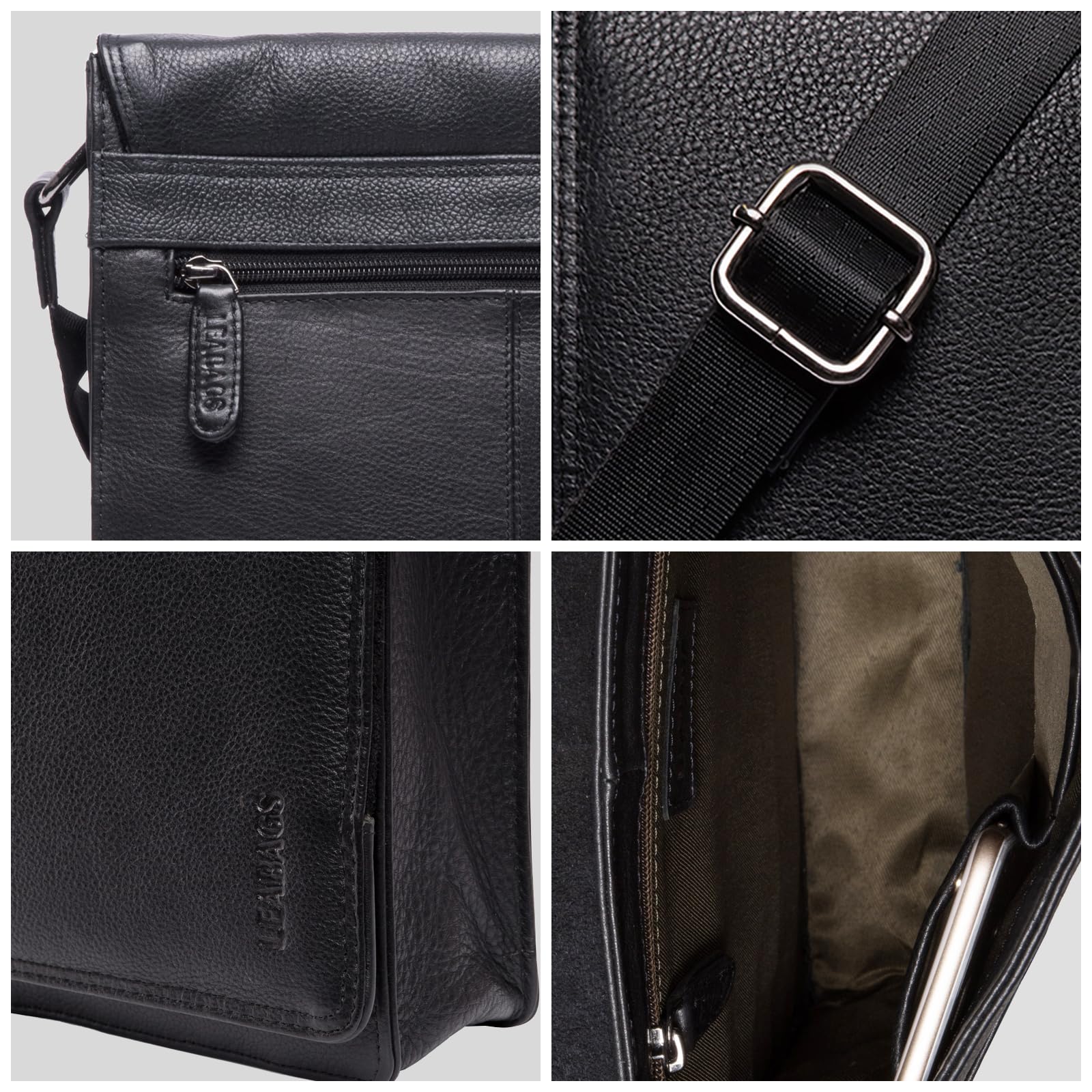 LEABAGS Bolso bandolera de piel de Londres, estilo vintage para hombre y mujer, estilo informal, para uso diario