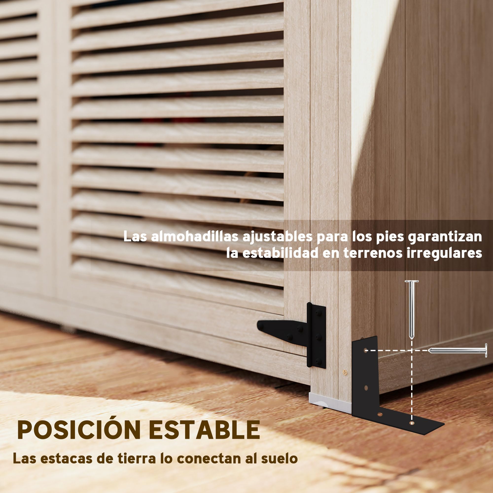 Outsunny Caseta de Jardín de Madera, 127x65x168 cm, Cobertizo Jardín Exterior, Armario para Almacenaje Herramientas, con 2 Puertas de Persiana 2 Estantes Techo Impermeable para Patio Terraza, Natural