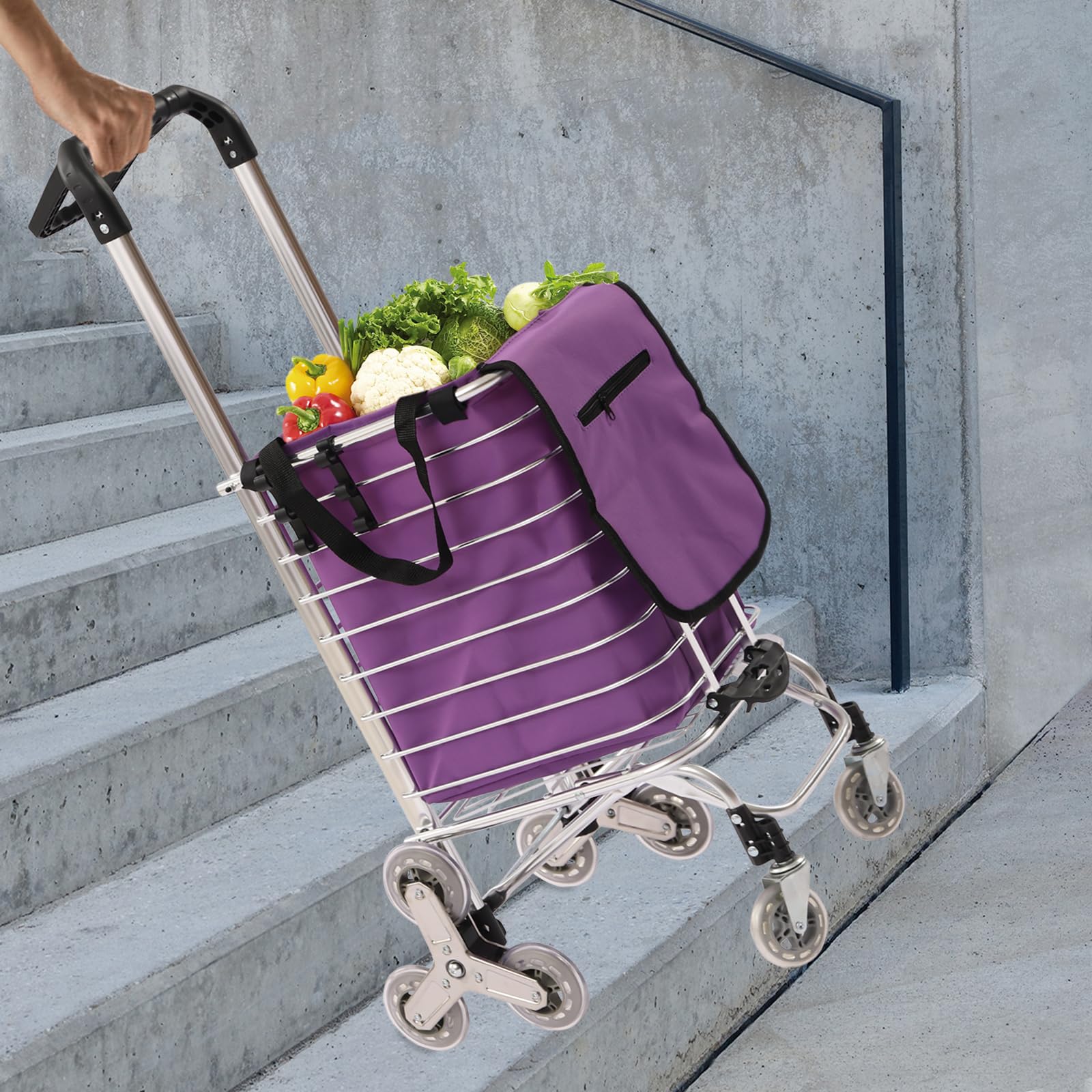 CNCEST Folding Shopping Cart for Groceries,35L Capacity Grocery Cart with Waterproof Liner and 360° Swiveling Wheels Collapsible Shopping Carts with Basket for Laundry Transport Trip