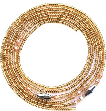 Waist Beads, Preciosa Czech waist beads, Weight-loss tracker, Tummy Beads, African Waist Bead, Ghana Waist Beads, Waisted, Waist Beads- Tie On 45"-50" Gold