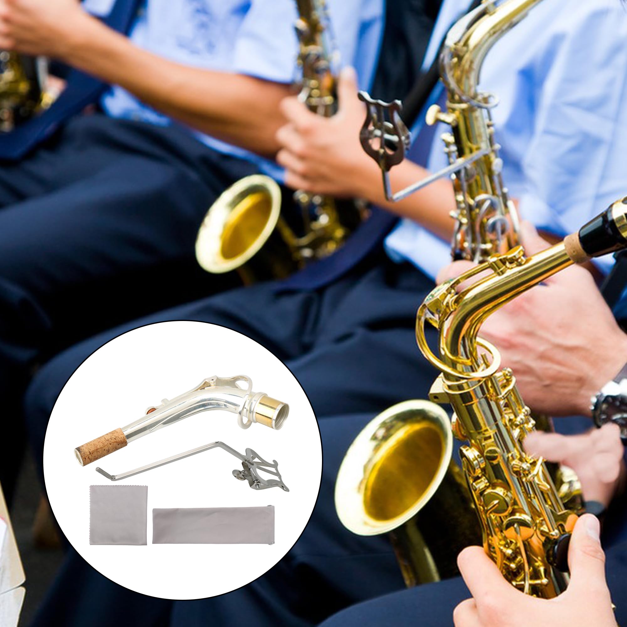 Yibuy Manche coudé pour saxophone alto avec support pour lyre de fanfare Jack rond 4 mm