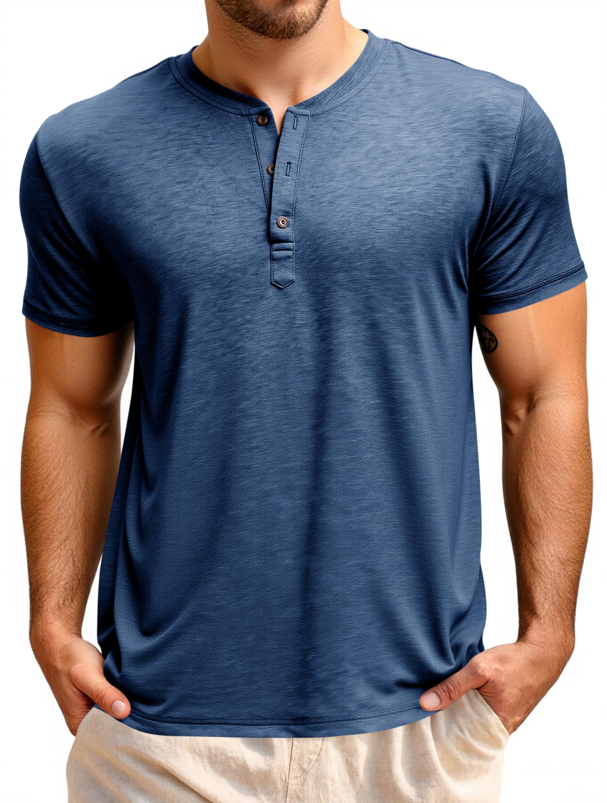 Runcati Herren T-Shirt Kurzarm Henley Shirt Sommer Regular Fit Oberteile Männer Rundhals Einfarbig Basic Hemd Casual Tee Tops mit Knopfleiste