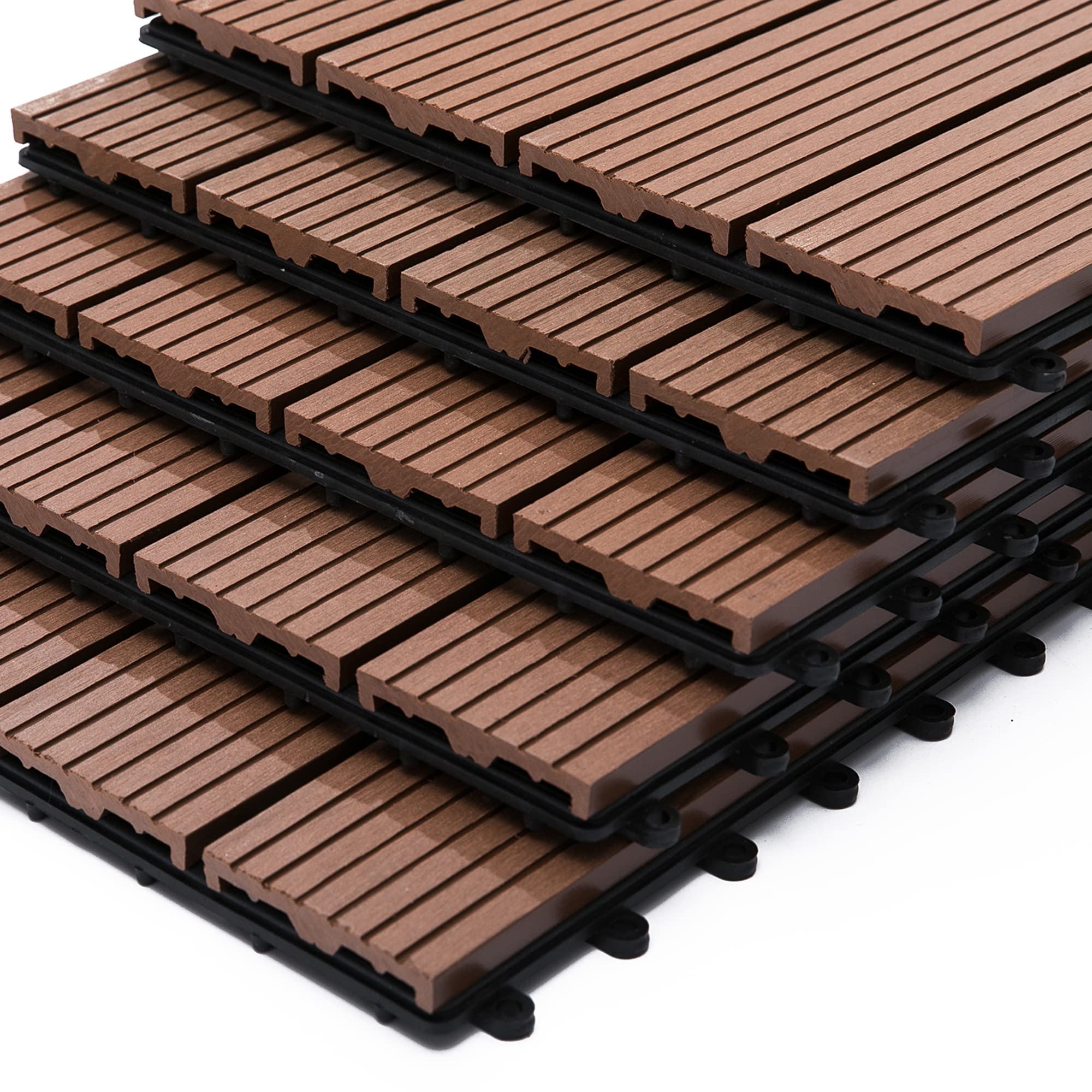 Outsunny Lot de 11 Dalles de Jardin Piscine, 30 x 30 x 2,2 cm, Dalle Clipsable Antidérapante et Résistante aux Intempéries, pour Jardin, Balcon, en HDPE, Marron Clair