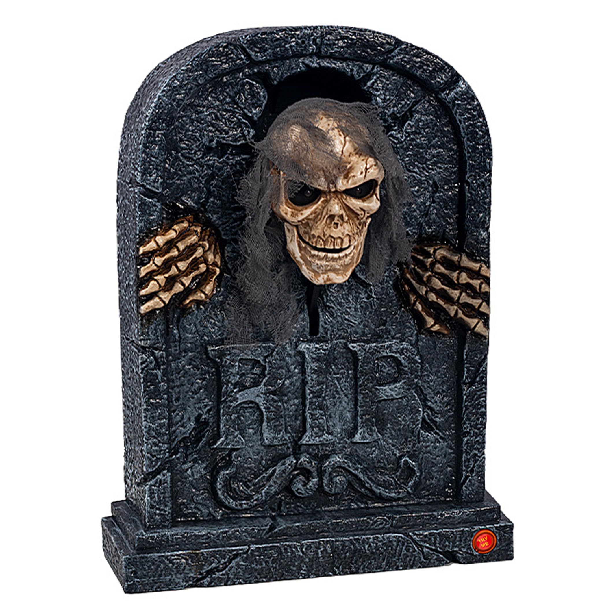 Grtheenumb Scary Halloween Decorations, Halloween Animatronic Motion-activated Skull Gravestone, Yard Decorations With Glowing Eyes & Sound, Black