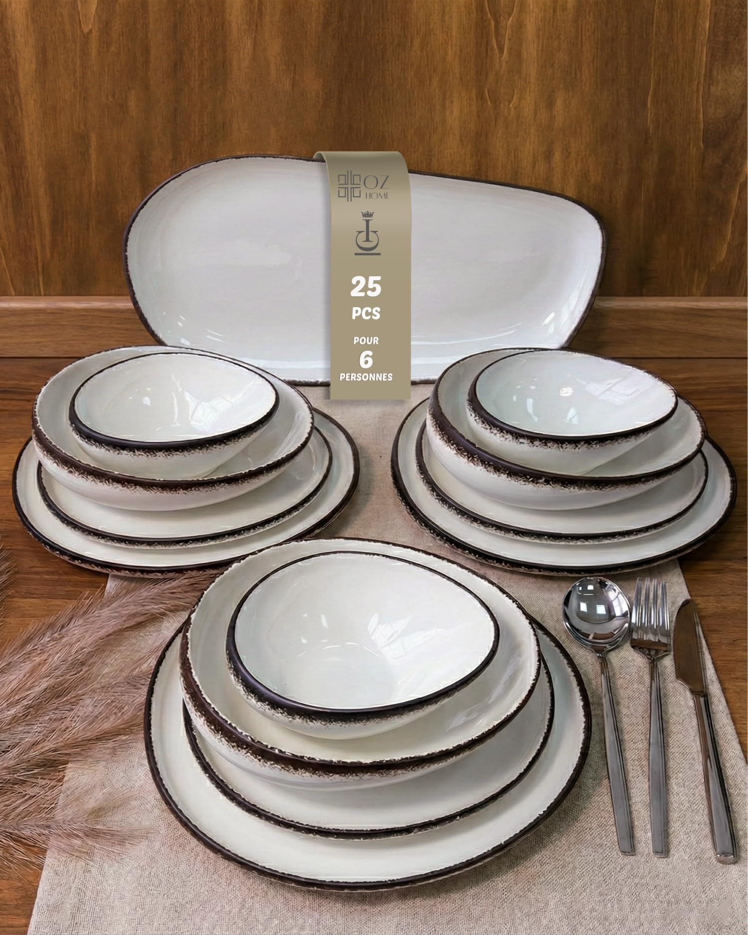 BRICARD Service Vaisselle Royan 25 Pcs – Set De Table & Assiette Porcelaine – Service De Table 6 Personnes De Plates & Assiette Creuse, Bols – Vaisselle Et Arts De La Table Micro-Onde/Lave-Vaisselle