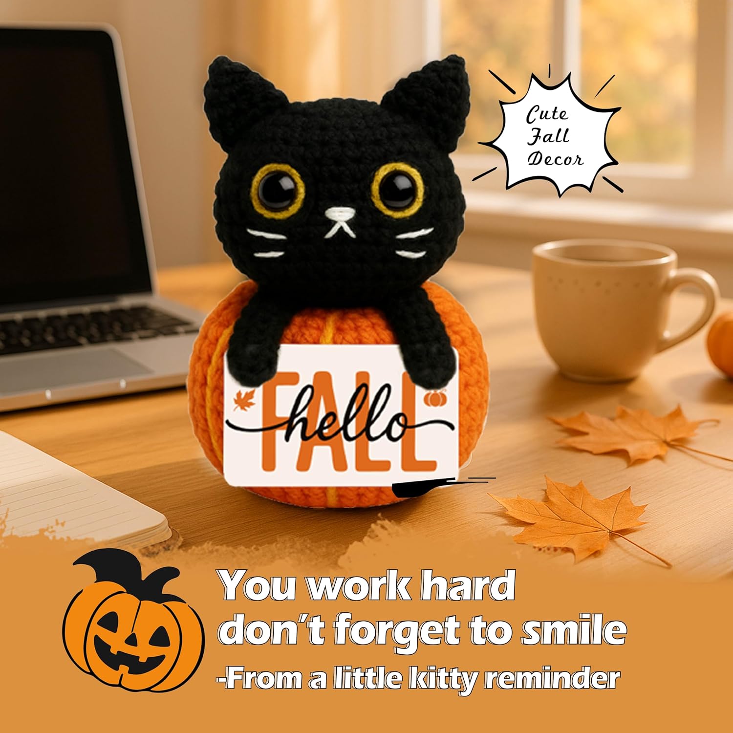 Hello Fall Mini Black Cat Pumpkin Crochet