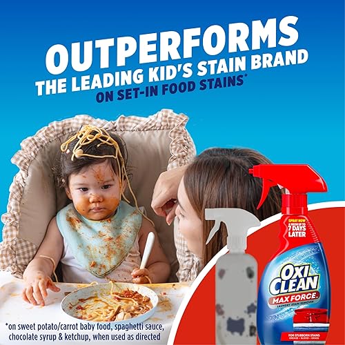 Miniatura 9 de OxiClean Max Force - Spray quitamanchas para ropa sucia, productos esenciales para recién nacidos y bebés, tratamiento de manchas, 12 onzas