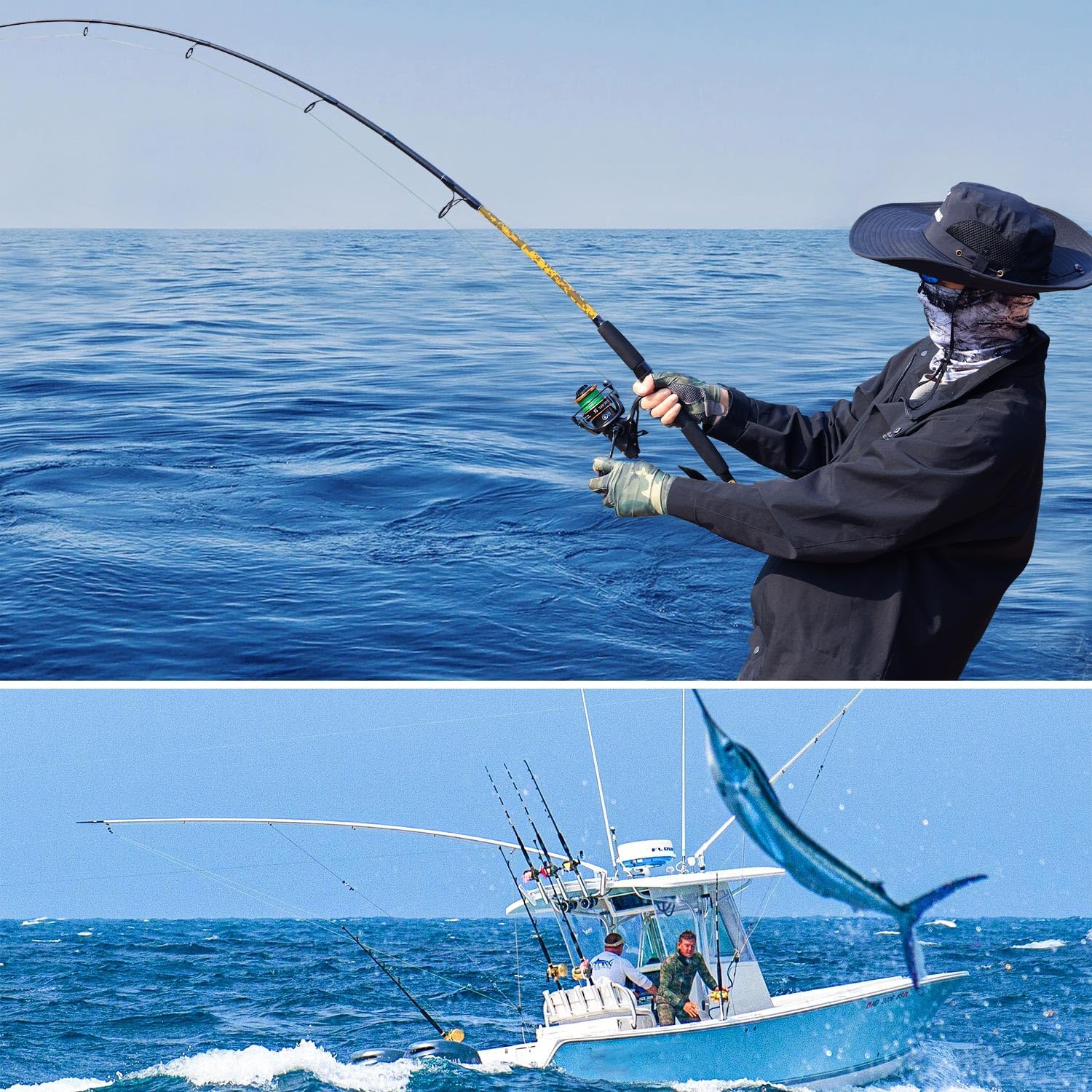 Sougayilang Spinning Rod Combo - MH Action Fishing Pole with Bait Feeder Reel for Catfish, Salmon, Steelhead Freshwater Saltwater Fishing- 7'0"/7'6"