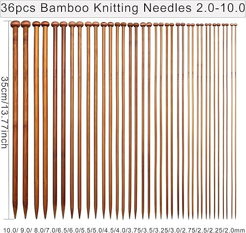 Miniatura 3 de LOOEN - Kits de tejer, juego de agujas de suéter de bambú rectas de un solo punto con fabricantes de puntadas de bloqueo, agujas romas de ojo