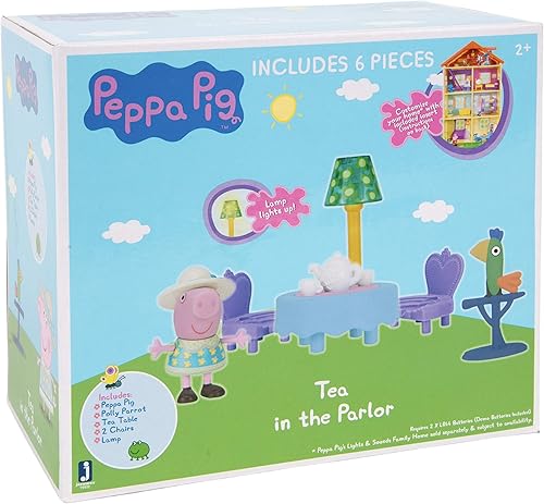 Miniatura 7 de Peppa Pig Little Rooms Tea in The Salón Tea Party - Juego de 6 piezas incluye figura de Peppa mesa sillas loro y lámpara regalo de juguete para