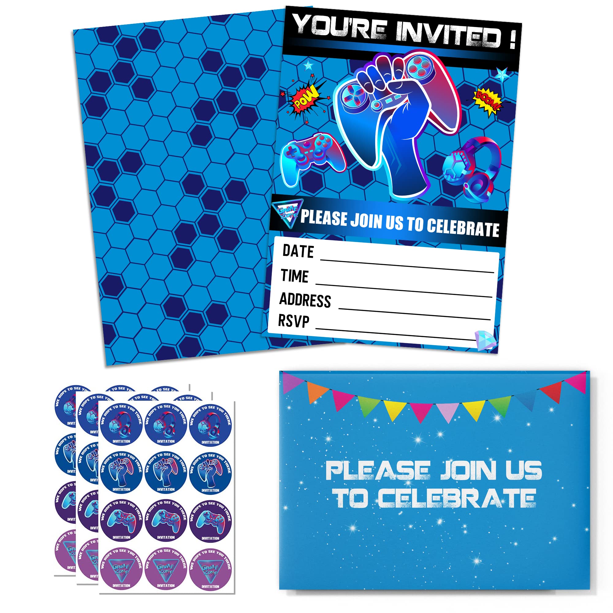 Amazon.com : 24Pcs Video Game Invitations Gaming Brithday Invitations for  Boys Blue Gamer Party Fill in Invitations Cards with Envelopes Party  Invitation for Kids Girls Game Themed Party Supplies Favor Decorations :