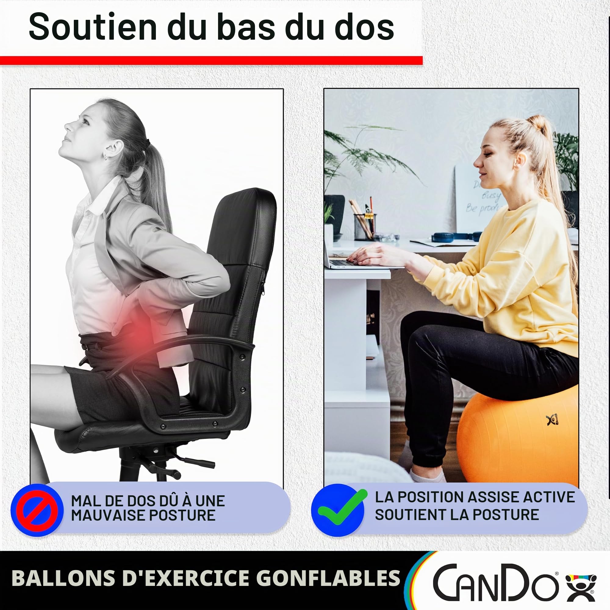 CanDo Ballon d’Exercice Gonflable 105 cm Bleu – Grand Ballon de Stabilité Antidérapant pour l’Équilibre, le Renforcement du Tronc et la Coordinatio | Charge Maximale 136 kg